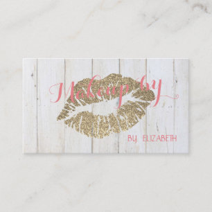 Elegant Wood Texture,Glittery Lips Business Card