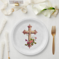  Elegant Wooden Cross with Pink Flowers