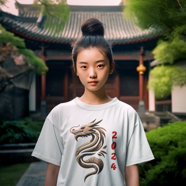 Elegant Wooden Dragon 2024 T-Shirt (This image is an example of what the design may look like on a t-shirt. Yours may not fit the same.)