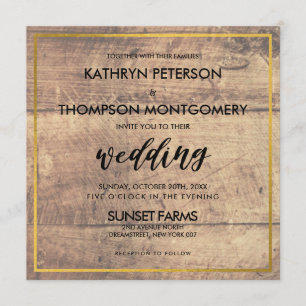 Elegant Wooden Gold Wedding Invitation