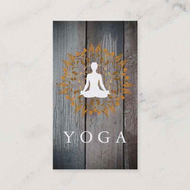 Elegant Wooden Mandala Logo Yoga Healing Health Bu Business Card (Front)