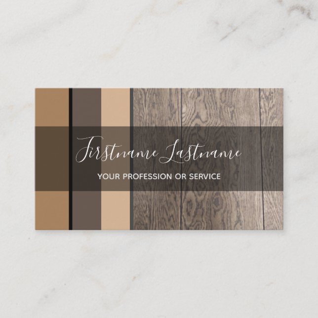 Elegant wooden plank minimal earth tone rectangles business card (Front)