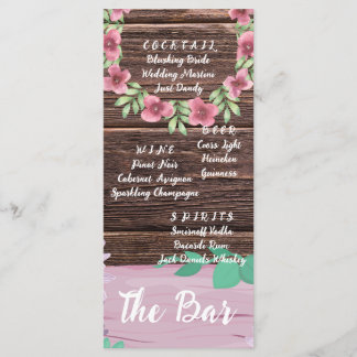 Elegant Wooden The Bar Wedding Drinks Menu Card