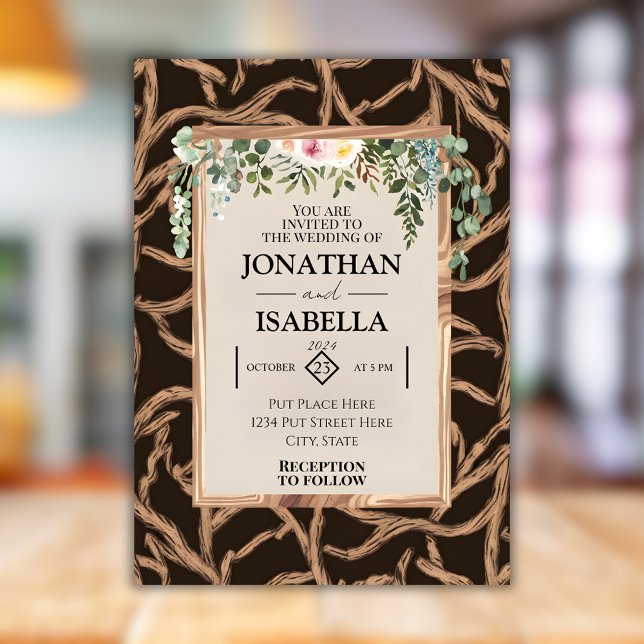 Elegant Wooden Vines Rustic Wedding Invitation (Creator Uploaded)