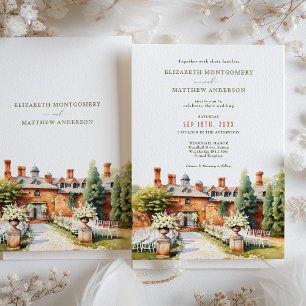 Elegant Woodhall Manor Watercolor Wedding Invitation
