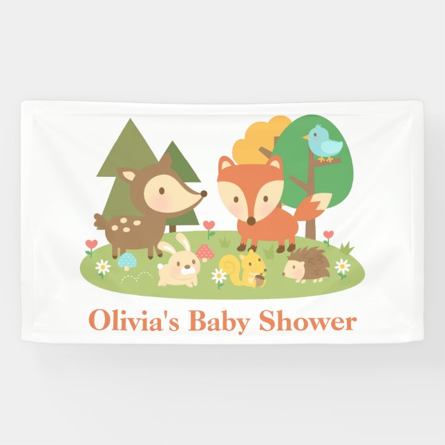 Elegant Woodland Animal Baby Shower Banner (Horizontal)