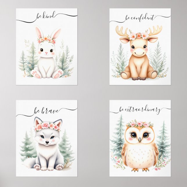 Elegant Woodland Animal Watercolor Girly Nursery (Front)