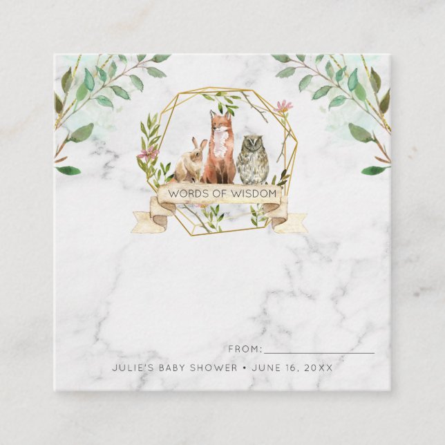Elegant Woodland Baby Shower Advice Card (Front)