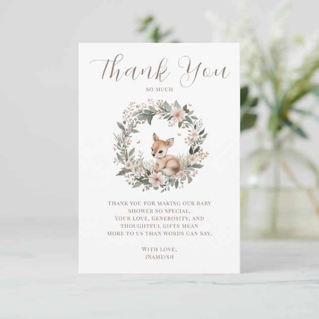 Elegant Woodland Baby Shower Thank You Card (Standing Front)