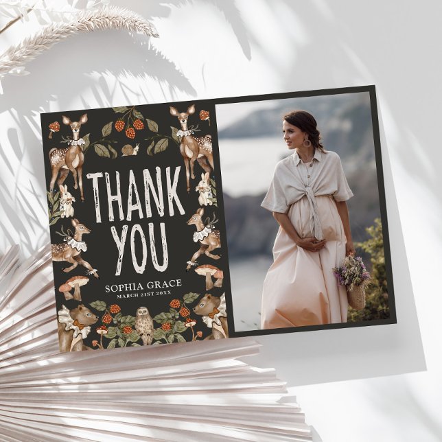 Elegant Woodland Forest Baby Shower Photo Thank You Card (Creator Uploaded)