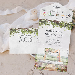 Elegant Woodland Forest Illustrated Wedding All In One Invitation
