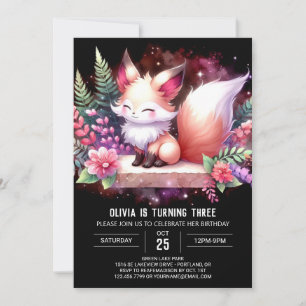 Elegant Woodland Fox Birthday digital Invitation