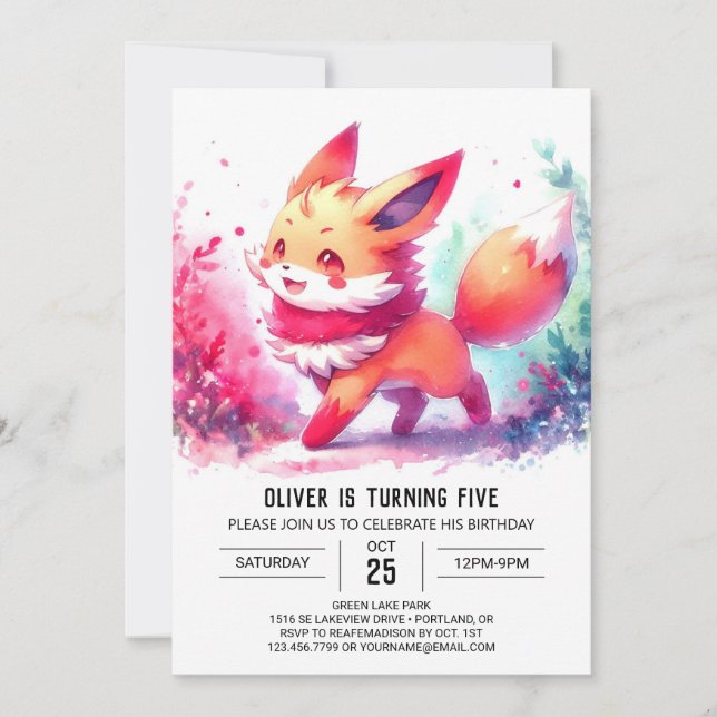Elegant Woodland Fox Birthday  Invitation (Front)