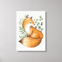 Elegant Woodland Fox Botanical Greenery Leaves