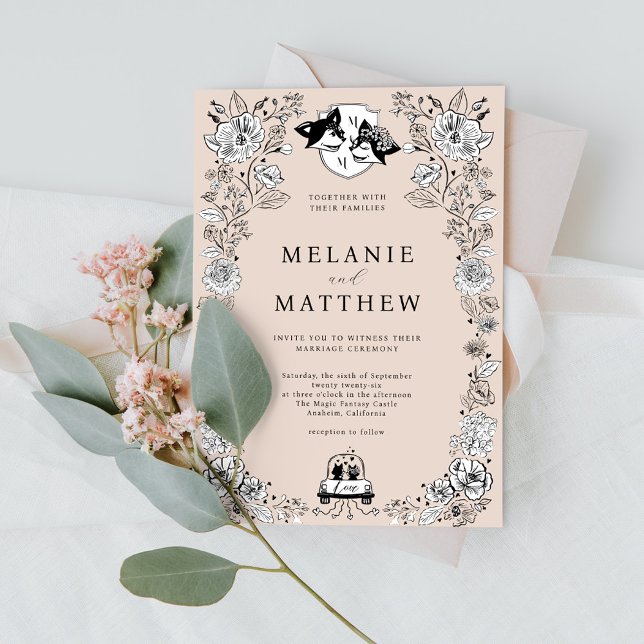 Elegant Woodland Fox Floral Sketch Fairytale Invitation (Elegant Woodland Fox Floral Sketch Fairytale Invitation)