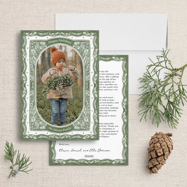 Elegant Woodland Frame Custom Holiday Photo Card (Creator Uploaded)
