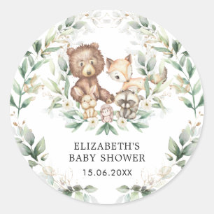 Elegant Woodland Greenery Gold Forest Baby Shower  Classic Round Sticker