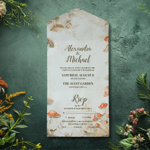 Elegant Woodland Mushroom Fern Wedding All In One Invitation