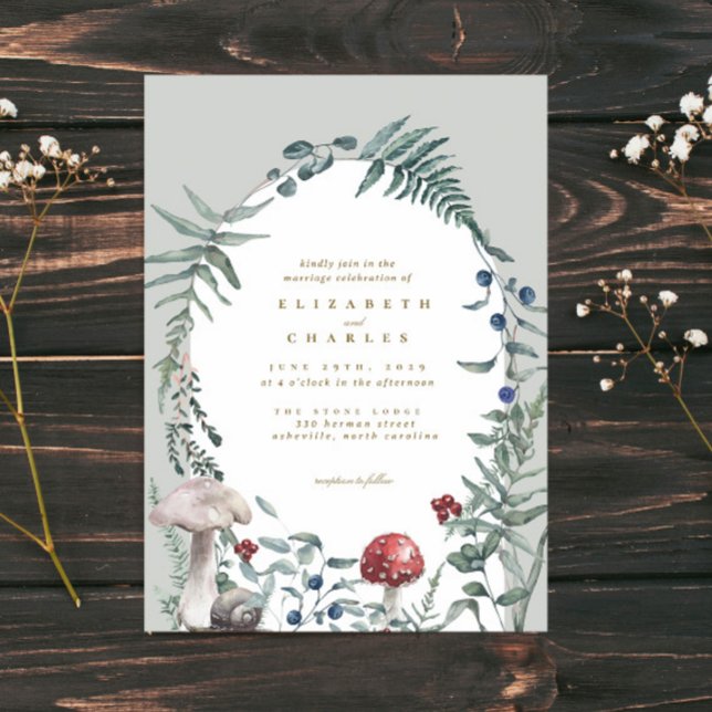 Elegant Woodland Mushroom Fern Wedding Invitation (Creator Uploaded)