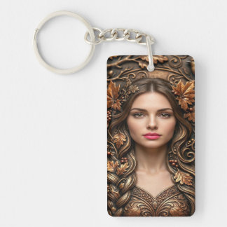 Elegant Woodland Portrait in Embossed Bronze Art Key Ring