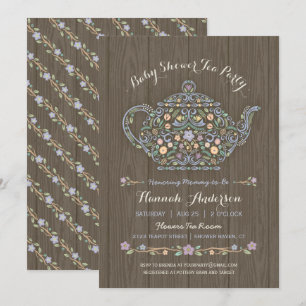 Elegant Woodland Teapot Baby Shower Invite