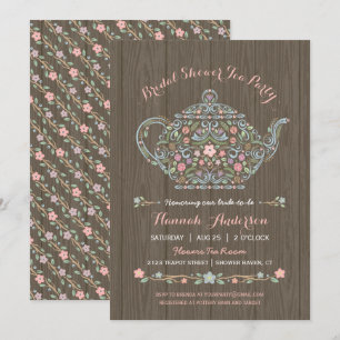 Elegant Woodland Teapot Bridal Shower Invitation