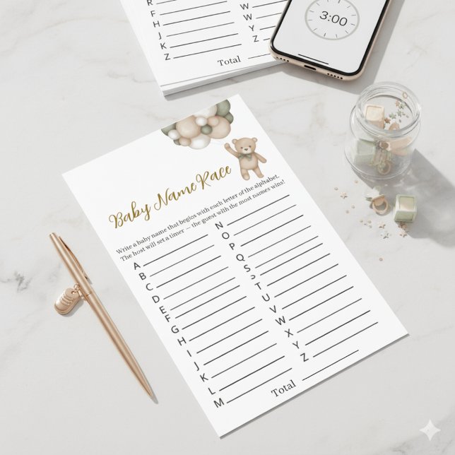 Elegant Woodland Theme Baby Name Race Shower Game Flyer (Creator Uploaded)