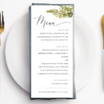 Elegant Woodland Wedding | Minimalist Forest Fern Menu<br><div class="desc">Bring quiet sophistication to your reception with this botanical wedding menu, where minimalist design meets the calm beauty of nature. Delicate hand painted fern leaves frame the menu with organic elegance, creating a look that feels timeless yet alive. The clean typography and the soft neutral tone of the fern blend...</div>