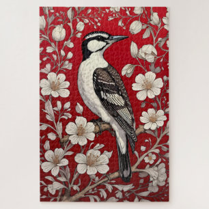 Elegant Woodpecker Floral William Morris Inspired Jigsaw Puzzle