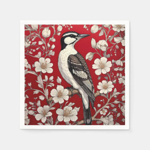 Elegant Woodpecker Floral William Morris Inspired Napkin