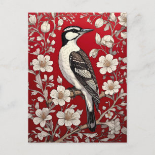 Elegant Woodpecker Floral William Morris Inspired Postcard