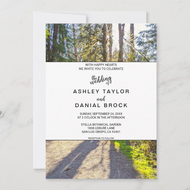 Elegant woods trees tropical outdoor photo Wedding Invitation (Front)