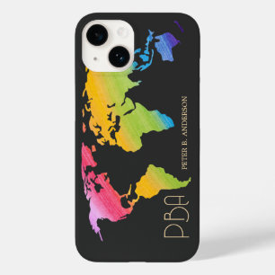 Elegant World Map Rainbow Pastel Monogrammed Name Case-Mate iPhone 14 Case