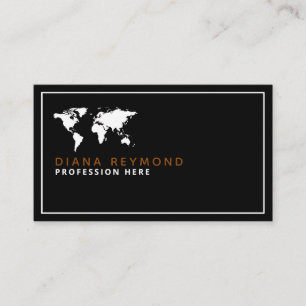elegant world map travel agent black business card