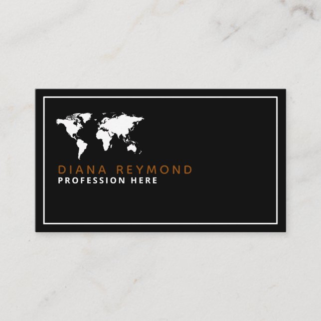elegant world map travel agent black business card (Front)