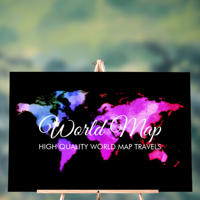 Elegant World Map Trip Travel Agent Acrylic Sign (Neutral)