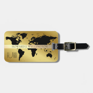 Elegant World Traveller Map Metal Monogrammed Name Luggage Tag