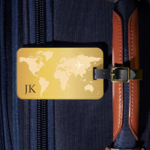Elegant World Traveller Map Monogrammed Name Luggage Tag