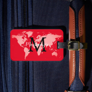 Elegant World Traveller Map Monogrammed Name Luggage Tag