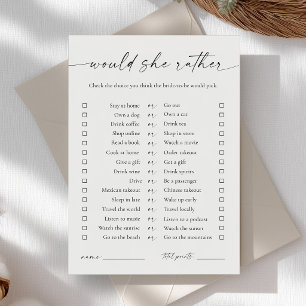 Elegant Would She Rather Bridal Shower Game Invitation