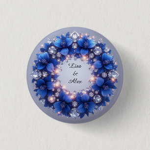 Elegant Wreath Adorned With Blue Flowers 3 Cm Round Badge