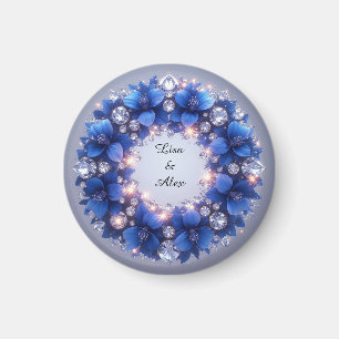 Elegant Wreath Adorned With Blue Flowers Magnet