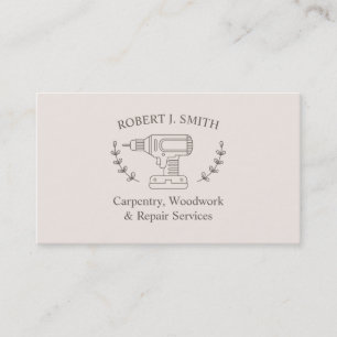 Elegant Wreath and Drill Carpentry Business Cards