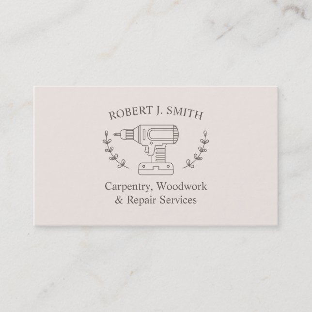 Elegant Wreath and Drill Carpentry Business Cards (Front)