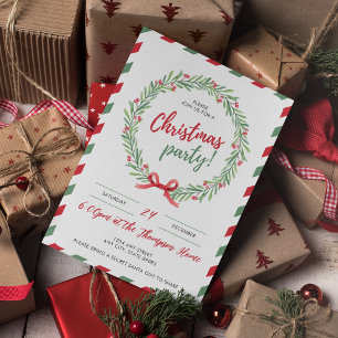 Elegant Wreath and Festive Border Christmas Party Invitation