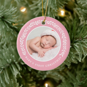 Elegant Wreath Baby's First Christmas   Photo   Ceramic Tree Decoration