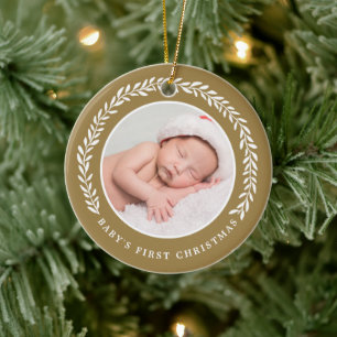 Elegant Wreath Baby's First Christmas   Photo Ceramic Tree Decoration