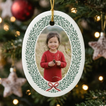 Elegant Wreath Bow Christmas Photo Holiday
