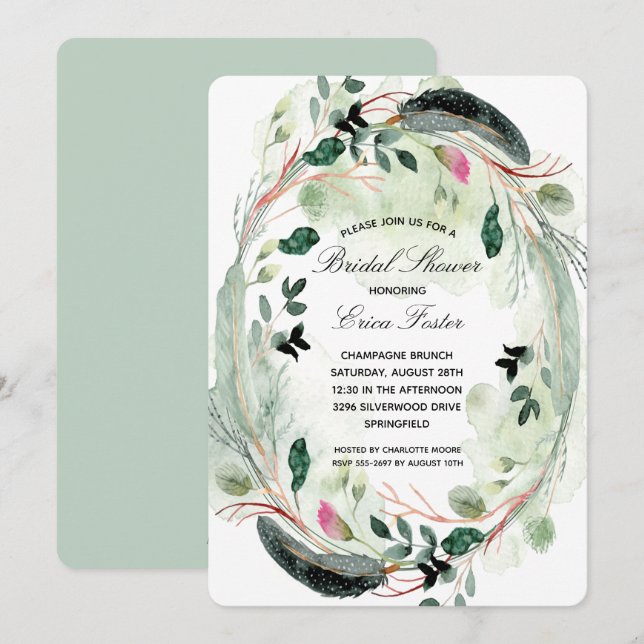Elegant Wreath Bridal Shower Invitations (Front/Back)