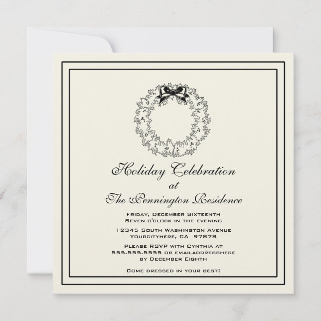 Elegant wreath christmas holiday party invitation (Front)
